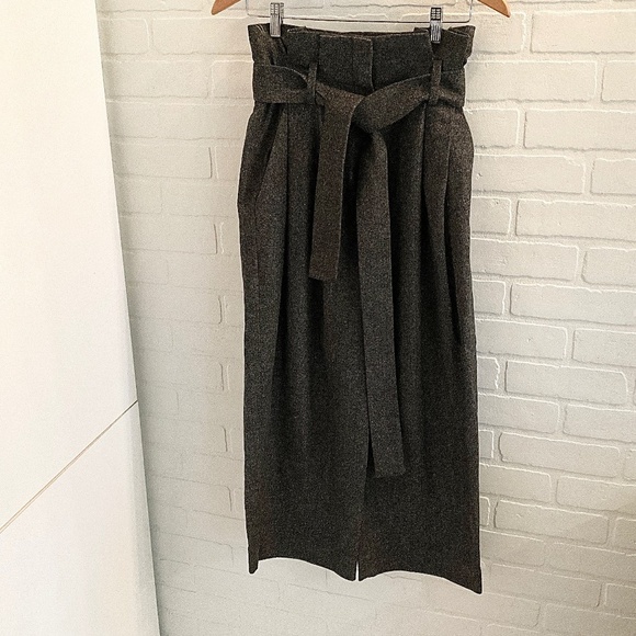 COS Dress Pants Herringbone Gray High waist Wide leg Parachute Darted Wool 4 - Picture 5 of 14